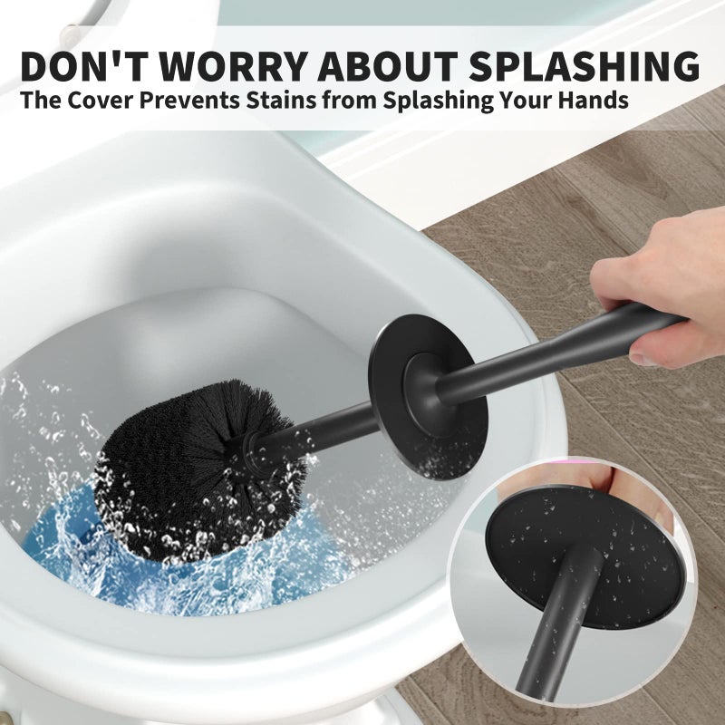 uptronic Toilet Brush and Holder 2 Pack, Toilet Bowl Brush with Extra Long Handle, Toilet Scrubber and Covered Holder, Toilet Brushes for Bathroom-Space Saving, Covered Brush, Durable, Deep Cleaning(Black) - Image 3
